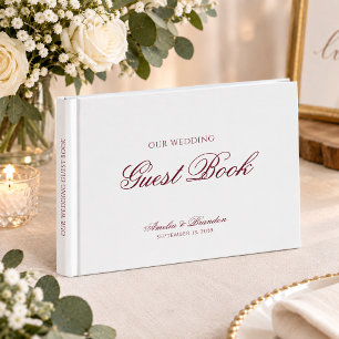 Elegant Formal Deep Burgundy Script Wedding Guest Book