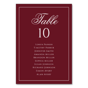 Elegant Formal Deep Burgundy Wedding Seating Chart Table Number