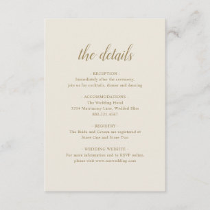 Elegant Formal Details Neutral Gold Ivory Wedding Enclosure Card