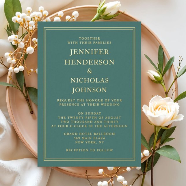 Elegant Formal Emerald Green Wedding Gold  (Elegant Formal Emerald Green Wedding Gold Foil Invitation)