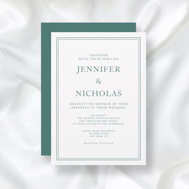 Elegant Formal Emerald Green Wedding Invitation (Front/Back Elegant Formal Emerald Green Wedding Invitation)