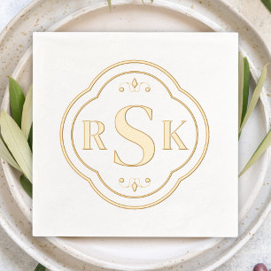 Elegant Formal Frame Monogram Initials  Foil Napkins