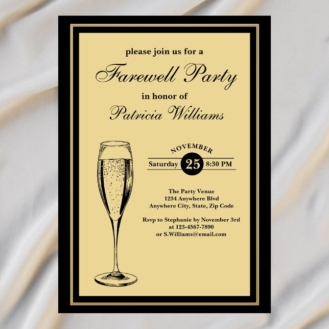 Elegant Formal Gold Black Farewell Party   Invitation (Creator Uploaded)