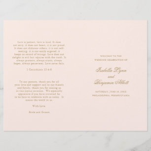 Elegant Formal Gold Blush Folded Wedding Program