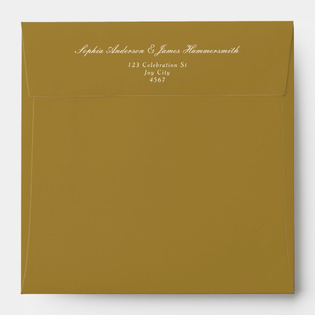 Elegant Formal Gold Ochre Script Wedding Envelope (Back (Top Flap))