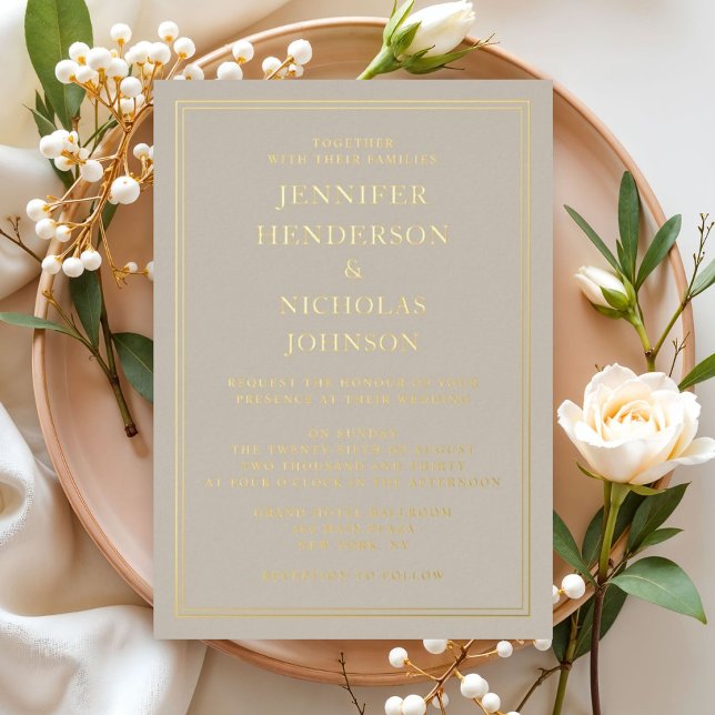 Elegant Formal Gold  Taupe Wedding  (Elegant Formal Gold Taupe Wedding Foil Invitation)
