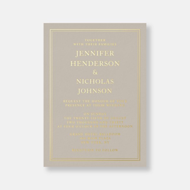 Elegant Formal Gold  Taupe Wedding  (Elegant Formal Gold Taupe Wedding Foil Invitation)