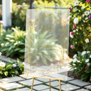 Elegant Formal Golden Floral Frosted Welcome Acrylic Sign