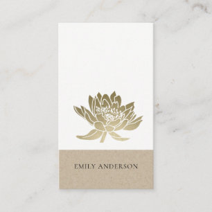 ELEGANT FORMAL KRAFT GLAM FAUX GOLD LOTUS FLORAL BUSINESS CARD