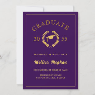 Elegant Formal Laurel Wreath Gold Cap Graduation  Announcement