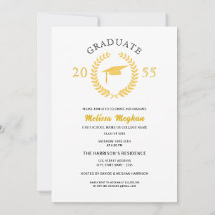 Elegant Formal Laurel Wreath Gold Cap Party  Invitation
