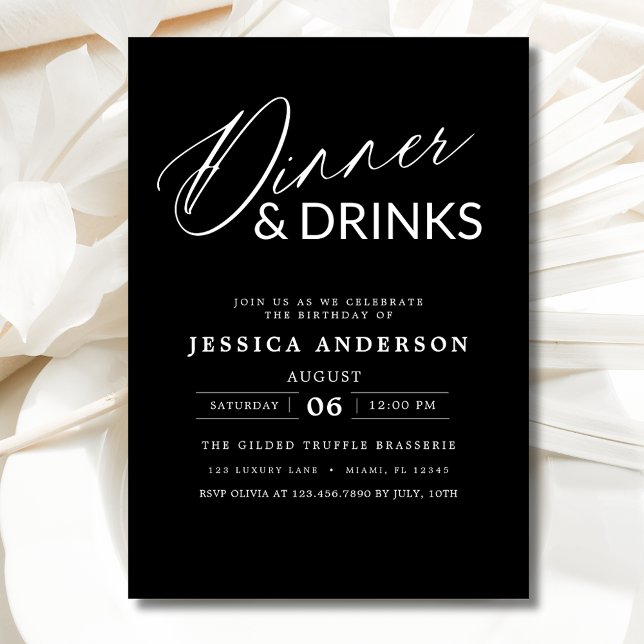 Elegant Formal Minimalist Black Dinner Party Invitation (Creator Uploaded)