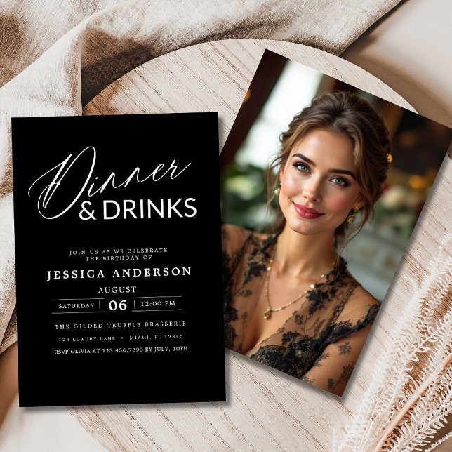 Elegant Formal Minimalist Black Dinner Party Photo Invitation (Creator Uploaded)