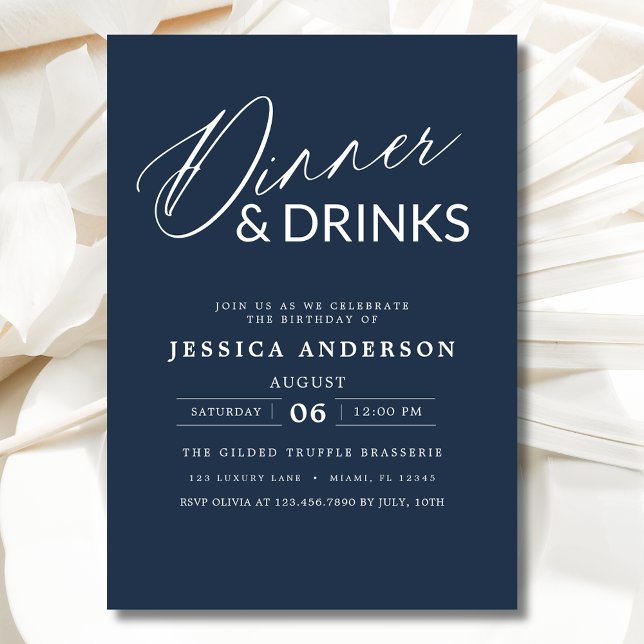 Elegant Formal Minimalist Navy Blue Dinner Party Invitation (Creator Uploaded)