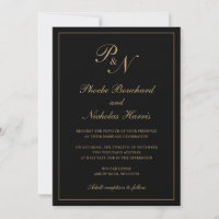 Elegant Formal Monogram Black and Gold Wedding
