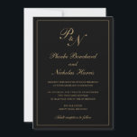 Elegant Formal Monogram Black and Gold Wedding Invitation<br><div class="desc">Traditional style black and faux gold wedding invitation with a simple and classic design with your two initial monogram and your names in an elegant calligraphy inside of a thin border. All design elements may be changed in the design editing tool. These elegant wedding invitations are perfect for a formal...</div>