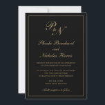 Elegant Formal Monogram Black and Gold Wedding Invitation<br><div class="desc">Traditional style black and faux gold wedding invitation with a simple and classic design with your two initial monogram and your names in an elegant calligraphy inside of a thin border. All design elements may be changed in the design editing tool. These elegant wedding invitations are perfect for a formal...</div>