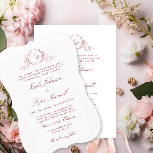 Elegant Formal Monogram Blush Pink Wedding Invitation