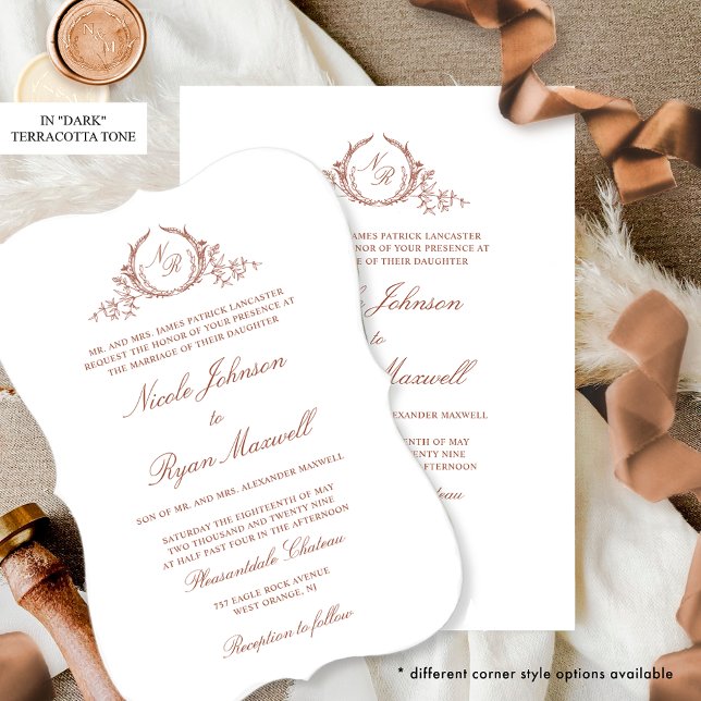 Elegant Formal Monogram Dark Terracotta Wedding Invitation (Creator Uploaded)