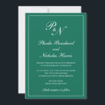 Elegant Formal Monogram Emerald Green Wedding Invitation<br><div class="desc">Traditional style emerald green wedding invitation with a simple and classic design with your two initial monogram and your names in an elegant calligraphy inside of a thin border.  All design elements may be changed in the design editing tool. These elegant wedding invitations are perfect for a formal wedding.</div>