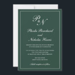Elegant Formal Monogram Forest Green Wedding Invitation<br><div class="desc">Traditional style forest green wedding invitation with a simple and classic design with your two initial monogram and your names in an elegant calligraphy inside of a thin border.  All design elements may be changed in the design editing tool. These elegant wedding invitations are perfect for a formal wedding.</div>