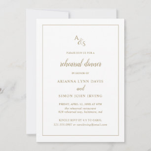 Elegant Formal Monogram Gold Rehearsal Dinner Invitation