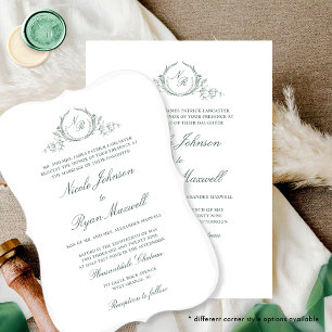 Elegant Formal Monogram Green Wedding Invitation