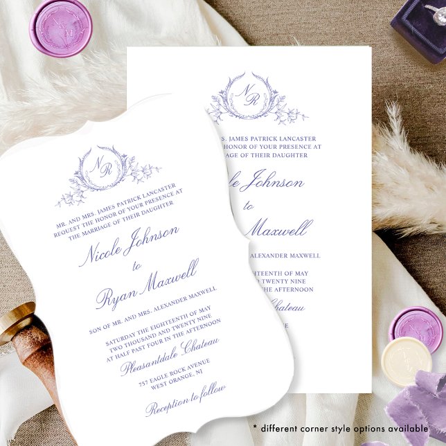 Elegant Formal Monogram Lavender Wedding Invitation (Creator Uploaded)