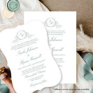 Elegant Formal Monogram Pale Green Wedding Invitation