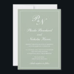 Elegant Formal Monogram Sage Green Wedding Invitation<br><div class="desc">Traditional style sage green wedding invitation with a simple and classic design with your two initial monogram and your names in an elegant calligraphy inside of a thin border.  All design elements may be changed in the design editing tool. These elegant wedding invitations are perfect for a formal wedding.</div>