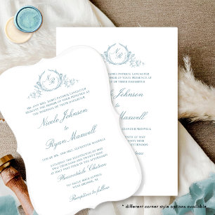 Elegant Formal Monogram Sea Glass Wedding Invitation