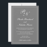 Elegant Formal Monogram Simple Grey Wedding Invitation<br><div class="desc">Traditional style medium grey / grey wedding invitation with a simple and classic design with your two initial monogram and your names in an elegant calligraphy inside of a thin border. All design elements may be changed in the design editing tool. These elegant wedding invitations are perfect for a formal...</div>