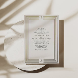 Elegant Formal Monogram Wedding Gold  Foil Invitat