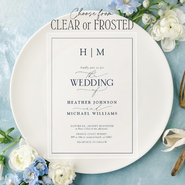 Elegant Formal Navy Blue Calligraphy Wedding Acrylic Invitations (Creator Uploaded)