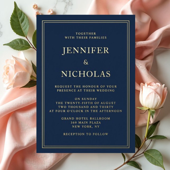 Elegant Formal Navy Blue Wedding Foil (Elegant Formal Navy Blue Wedding Foil Foil Invitation)