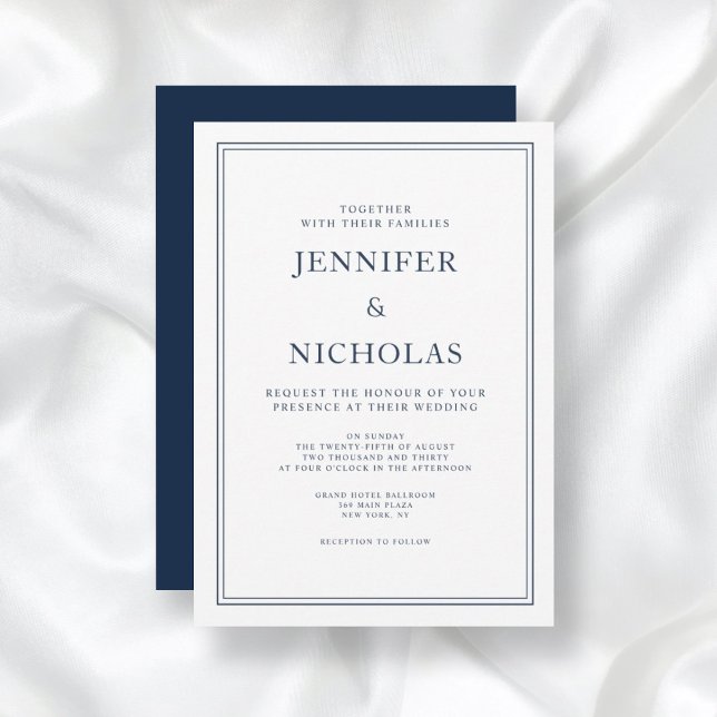 Elegant Formal Navy Blue Wedding Invitation (Front/Back Elegant Formal Navy Blue Wedding Invitation)