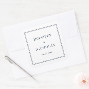 Elegant Formal Navy Blue Wedding Square Sticker