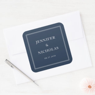 Elegant Formal Navy Blue Wedding Square Sticker