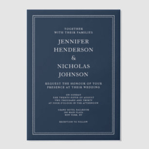 Elegant Formal Navy Blue Wedding Vellum Invitations