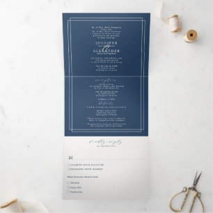 Elegant Formal Navy Bold Wedding Tri-Fold Invitation
