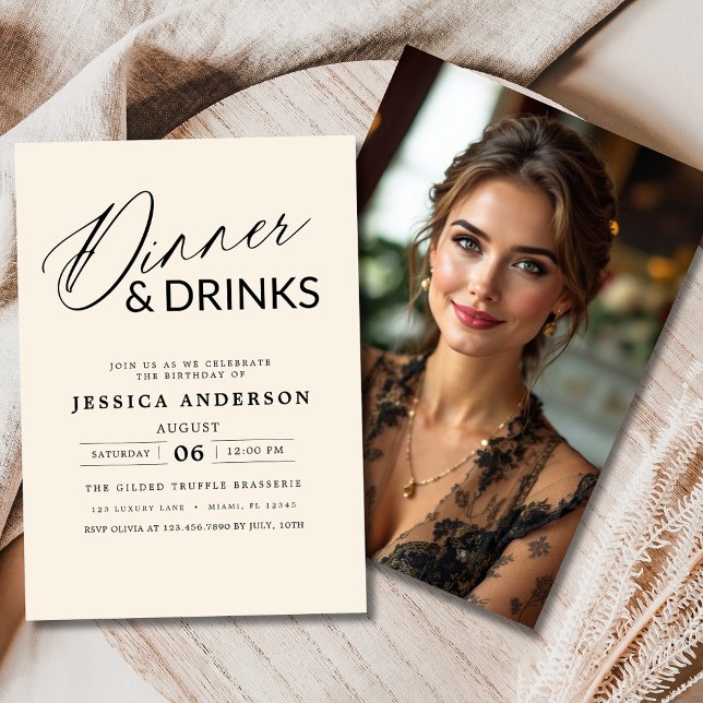 Elegant Formal Neutral Cream Dinner Party Photo Invitation (Creator Uploaded)