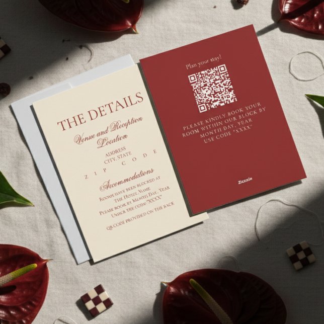 Elegant Formal Old Money Bold Red Wedding Details Enclosure Card (Share essential information with elegance using this Elegant Formal Old Money Red Wedding Card!)