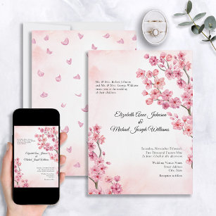 Elegant Formal Pink Cherry Blossom Floral Wedding Invitation