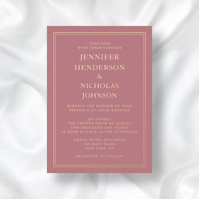 Elegant Formal Pink Wedding Gold (Front / Elegant Formal Pink Wedding Gold Foil Invitation)