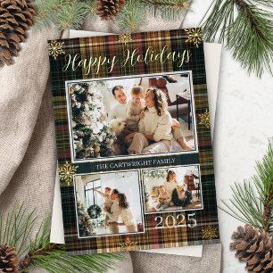 Elegant Formal Plaid Family Photo Happy Holidays