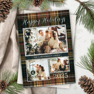 Elegant Formal Plaid Family Photo Happy Holidays Holiday Card