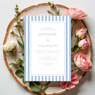 Elegant Formal Powder Blue Stripes Wedding Invitation