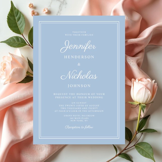 Elegant Formal Powder Blue Wedding Invitation (Elegant Formal Blue Wedding Invitation)
