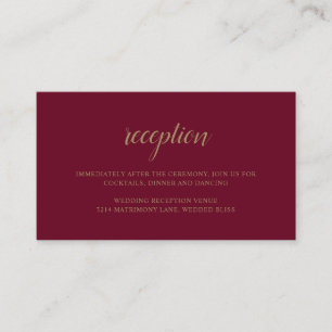 Elegant Formal Reception Gold Burgundy Wedding Enclosure Card