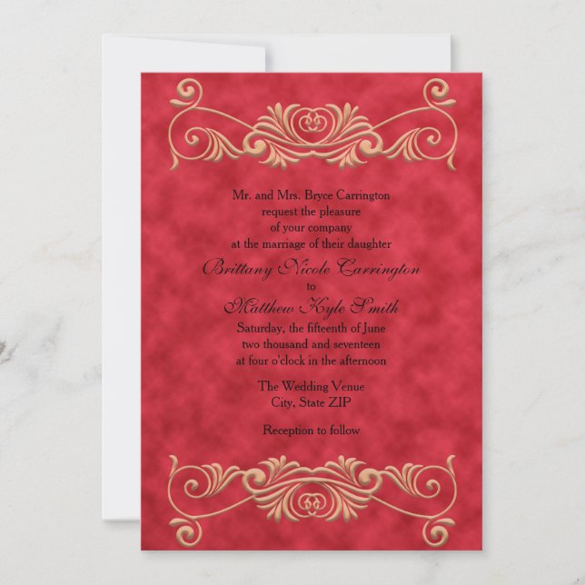 Elegant Formal Red and Gold Wedding Invitation (Front)